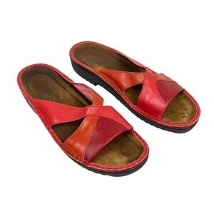 Naot red orange leather cutout slip on open toe comfort sandals 41
